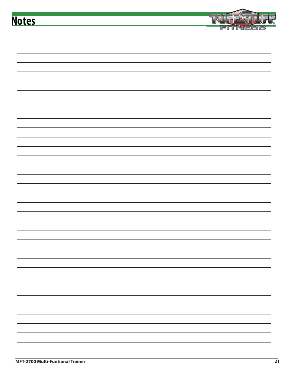 Tuff Stuff MFT-2700 Multi-Functional Trainer User Manual | Page 21 / 27