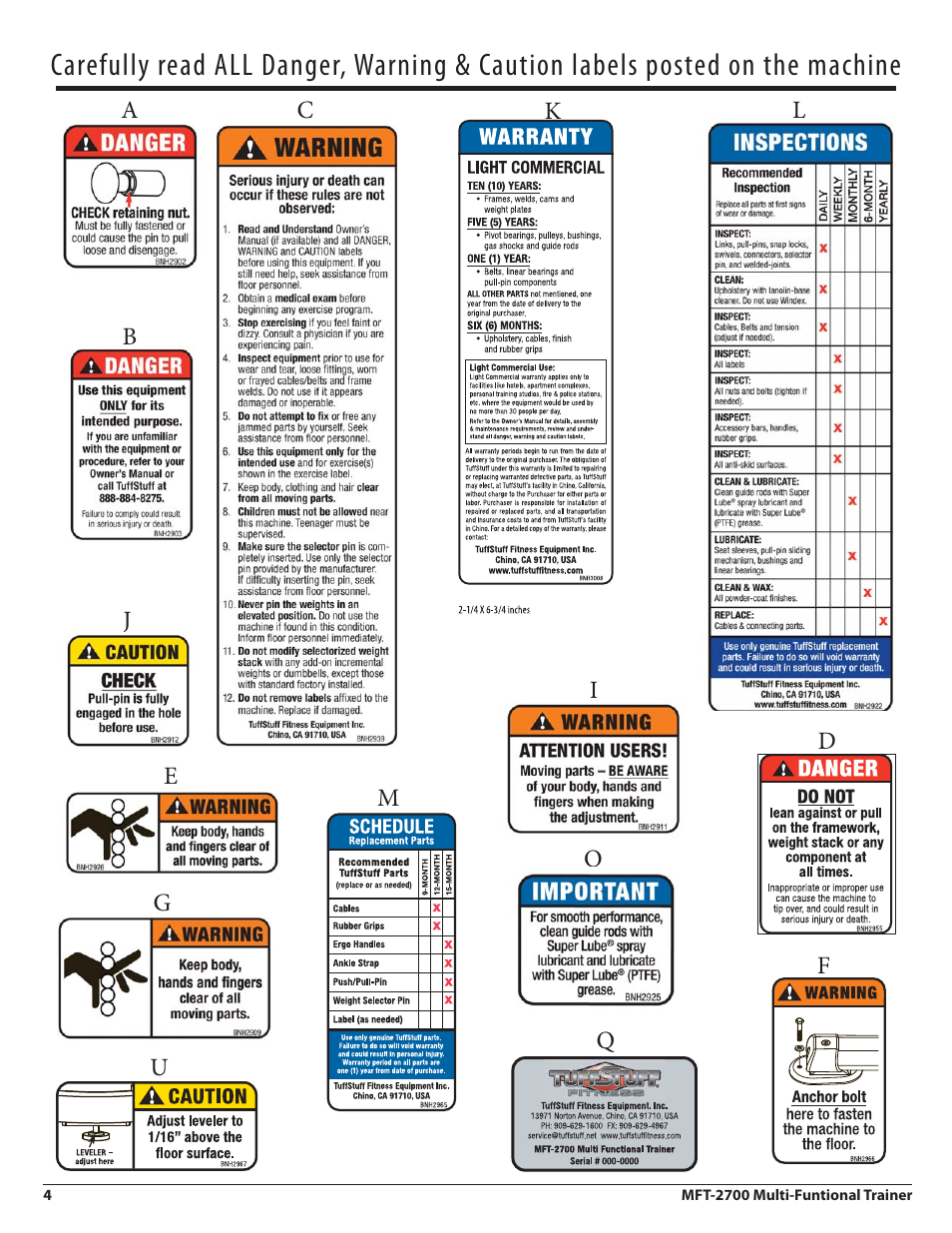 Tuff Stuff MFT-2700 Multi-Functional Trainer User Manual | Page 4 / 27