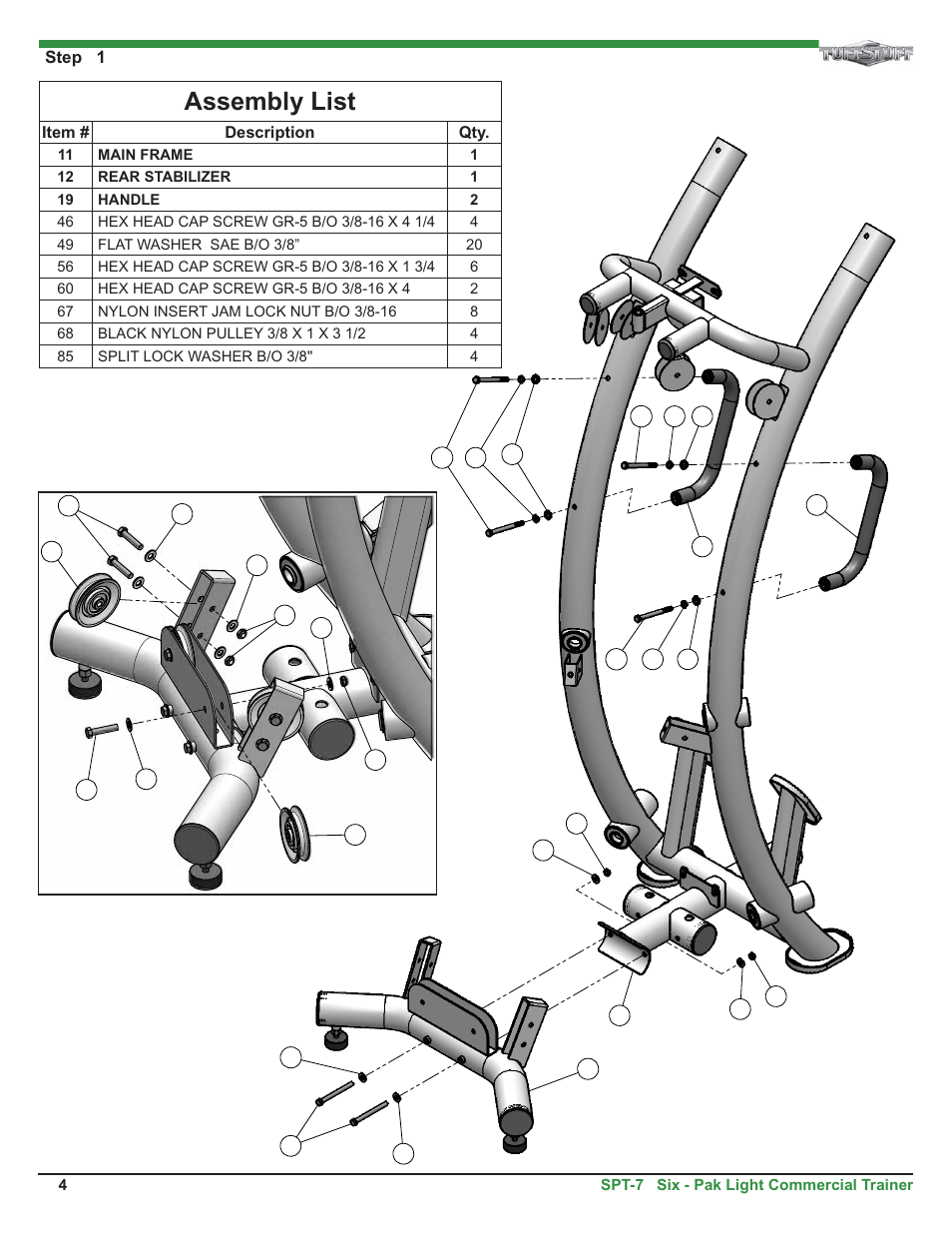 Assembly list | Tuff Stuff SPT-7 Six-Pak Light Commercial Trainer User Manual | Page 4 / 17