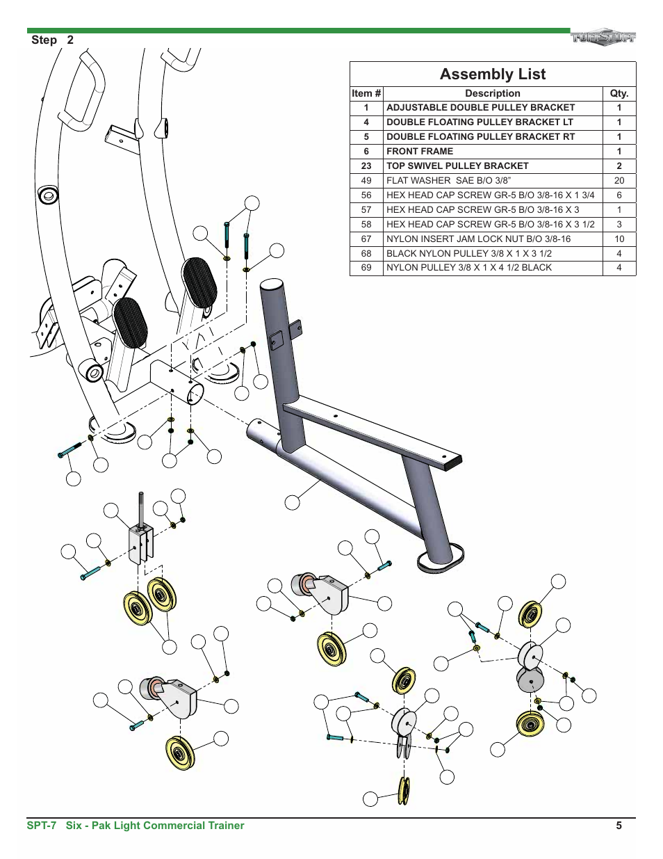 Assembly list | Tuff Stuff SPT-7 Six-Pak Light Commercial Trainer User Manual | Page 5 / 17