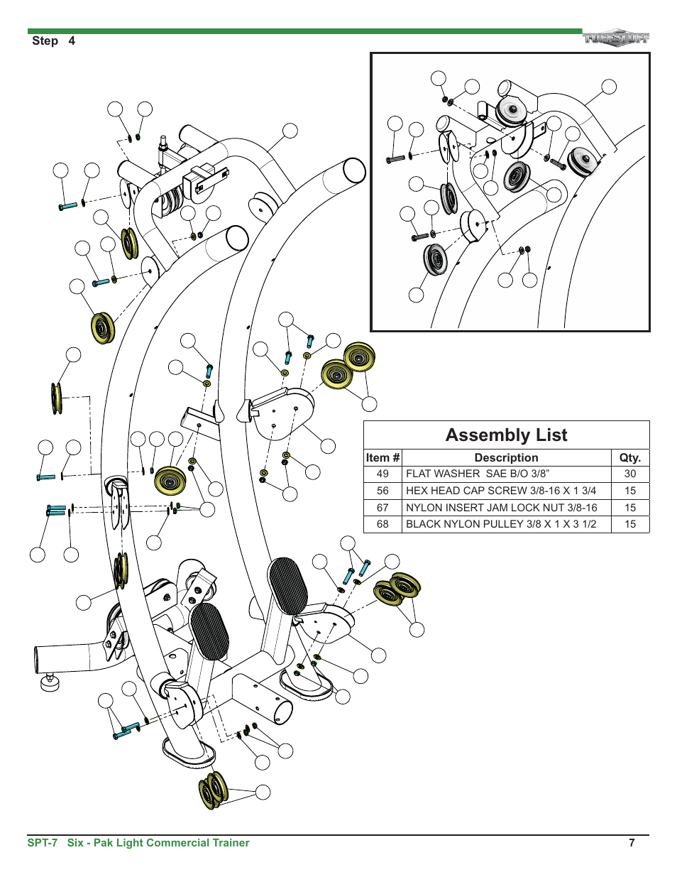 Assembly list | Tuff Stuff SPT-7 Six-Pak Light Commercial Trainer User Manual | Page 7 / 17