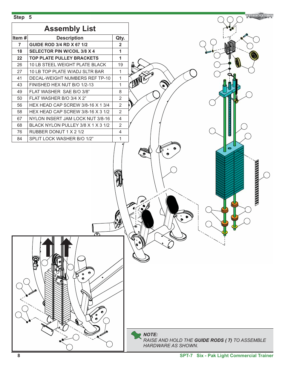 Assembly list | Tuff Stuff SPT-7 Six-Pak Light Commercial Trainer User Manual | Page 8 / 17