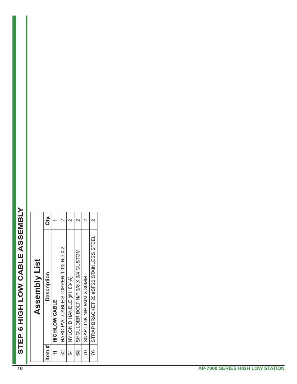 Assembly list, Step 6 high low cable assembl y | Tuff Stuff AP-71HL Single Station High Low User Manual | Page 10 / 19