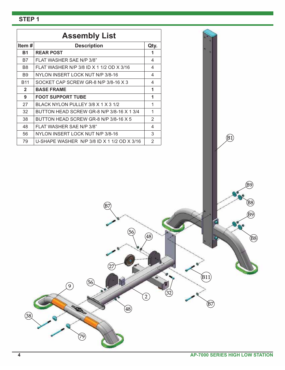 Assembly list, Introduction, Step 1 | Tuff Stuff AP-71HL Single Station High Low User Manual | Page 4 / 19