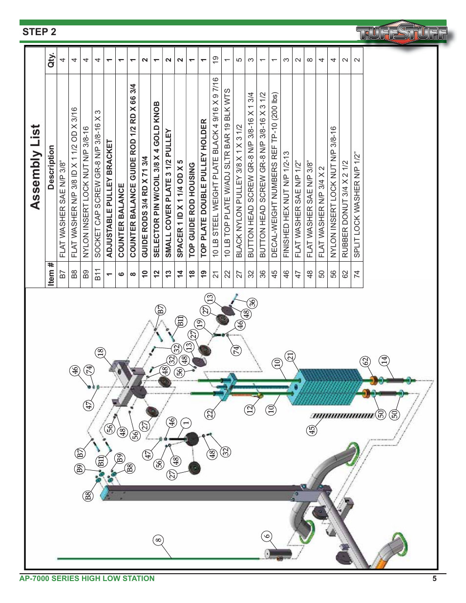 Assembly list, Step 2 | Tuff Stuff AP-71HL Single Station High Low User Manual | Page 5 / 19