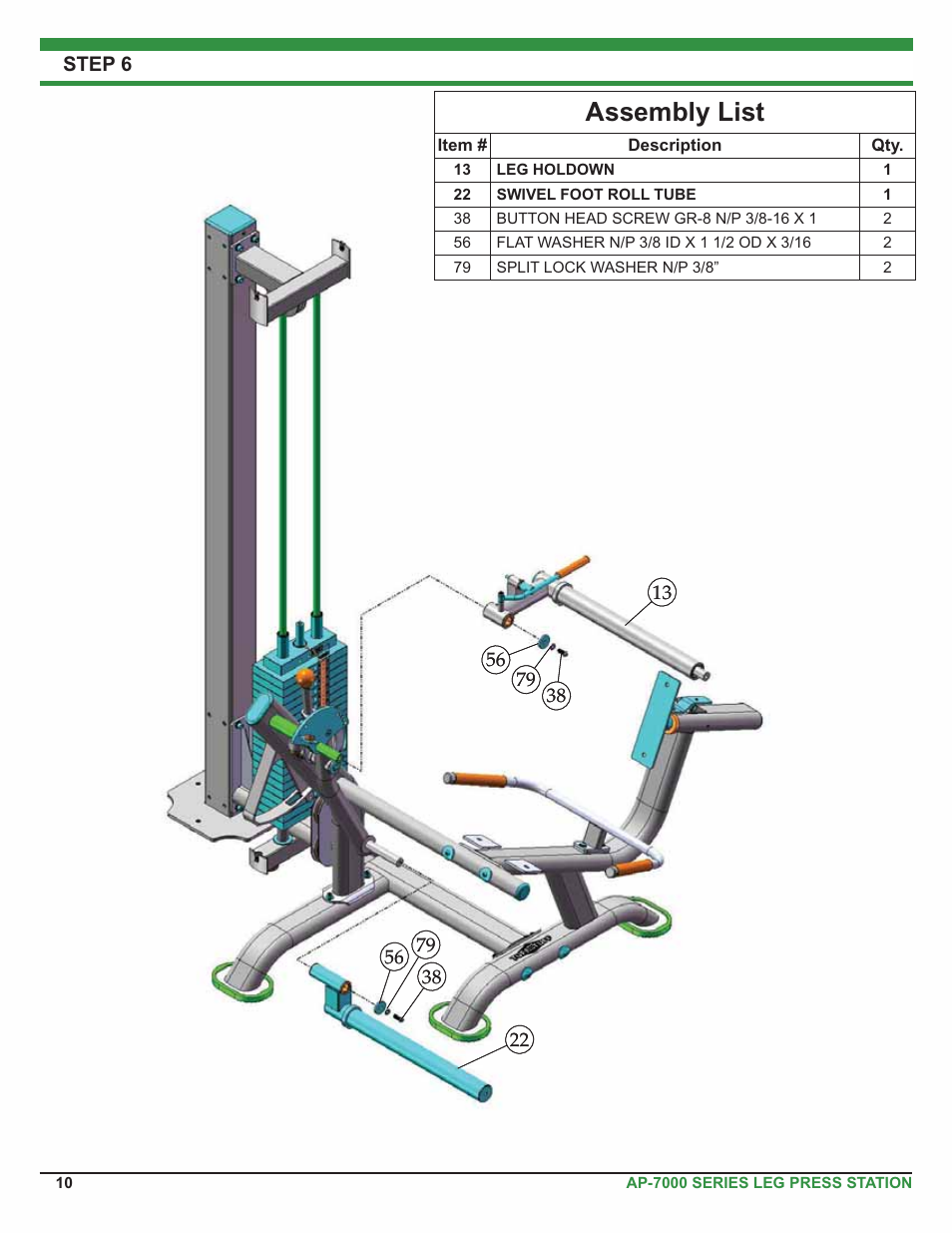 Assembly list | Tuff Stuff AP-71LE Single Station Leg Ext/Curl User Manual | Page 10 / 19