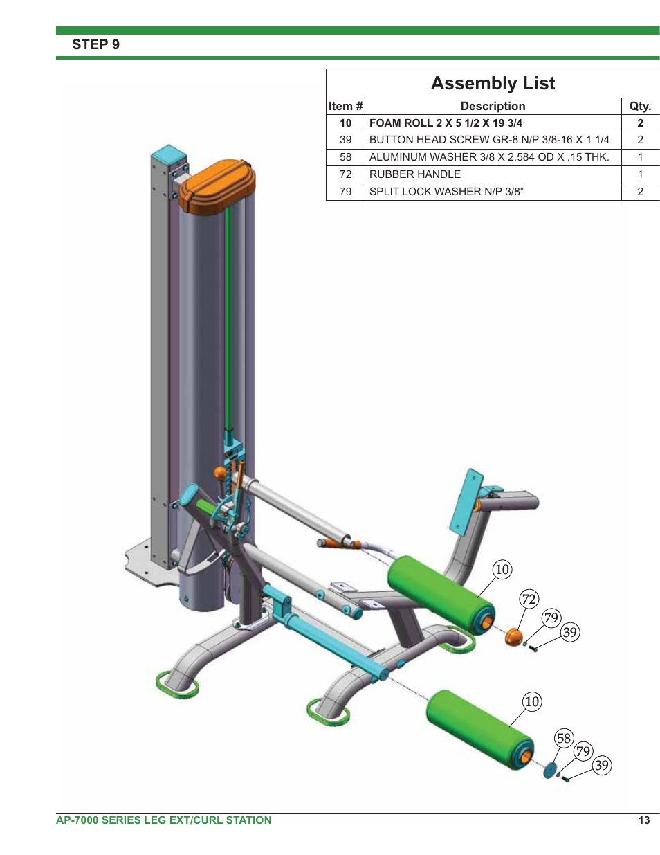 Assembly list | Tuff Stuff AP-71LE Single Station Leg Ext/Curl User Manual | Page 13 / 19