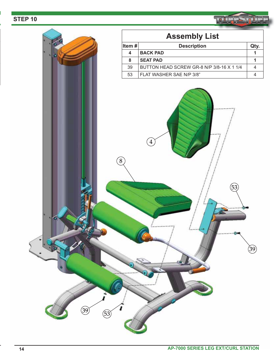 Assembly list | Tuff Stuff AP-71LE Single Station Leg Ext/Curl User Manual | Page 14 / 19