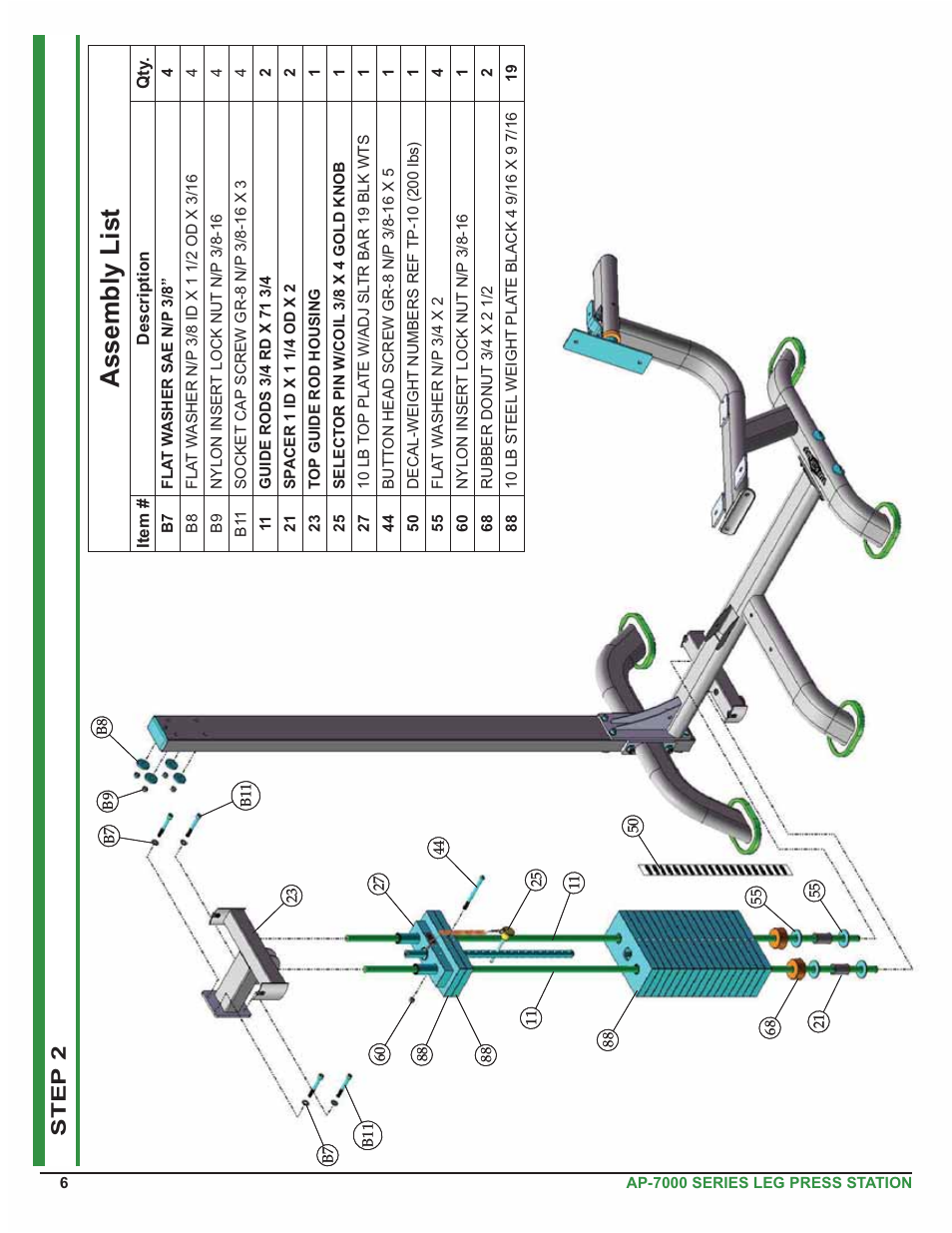 Assembly list, Step 2 | Tuff Stuff AP-71LE Single Station Leg Ext/Curl User Manual | Page 6 / 19
