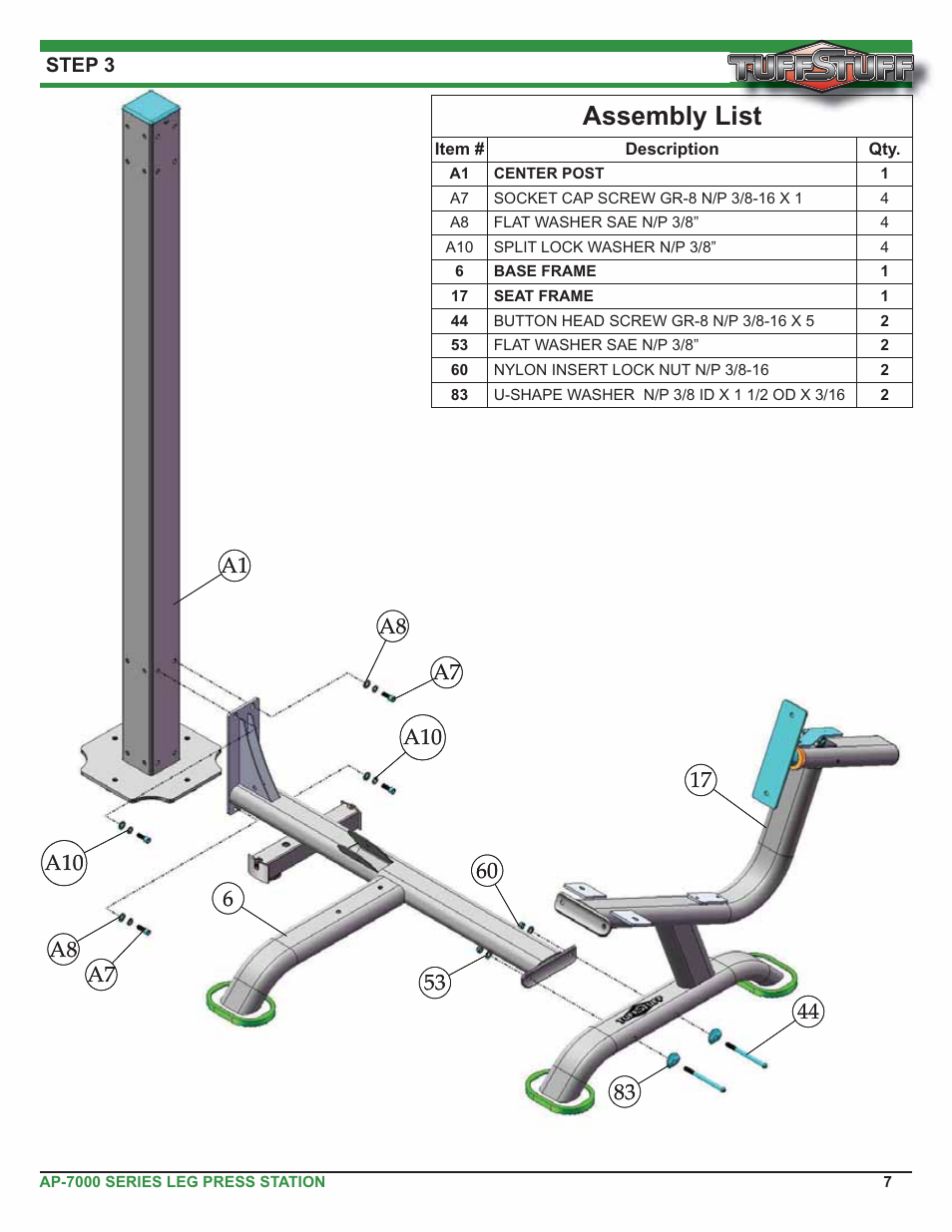 Assembly list | Tuff Stuff AP-71LE Single Station Leg Ext/Curl User Manual | Page 7 / 19