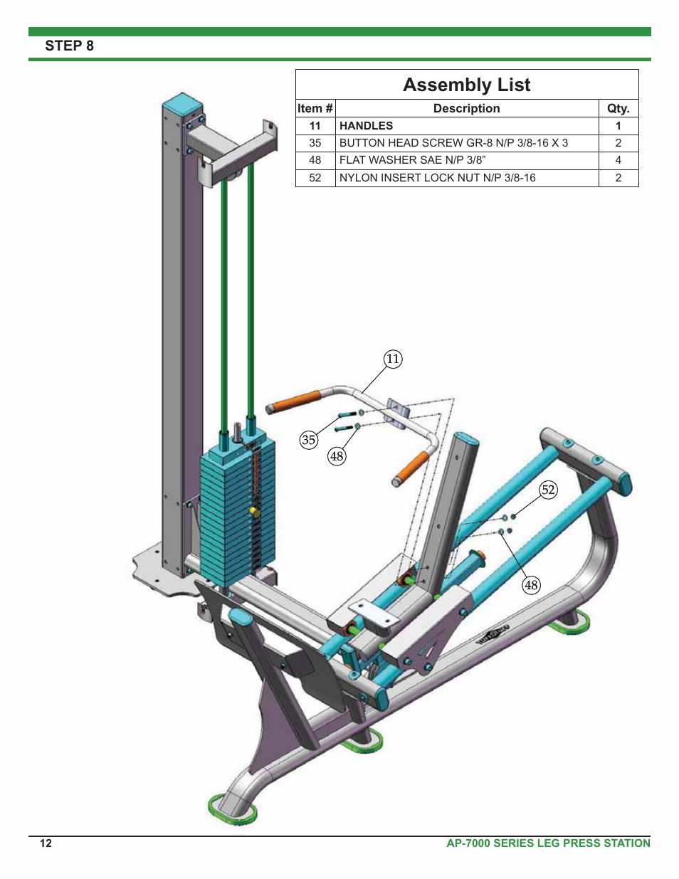 Assembly list | Tuff Stuff AP-71LP Single Station Leg Press User Manual | Page 12 / 23