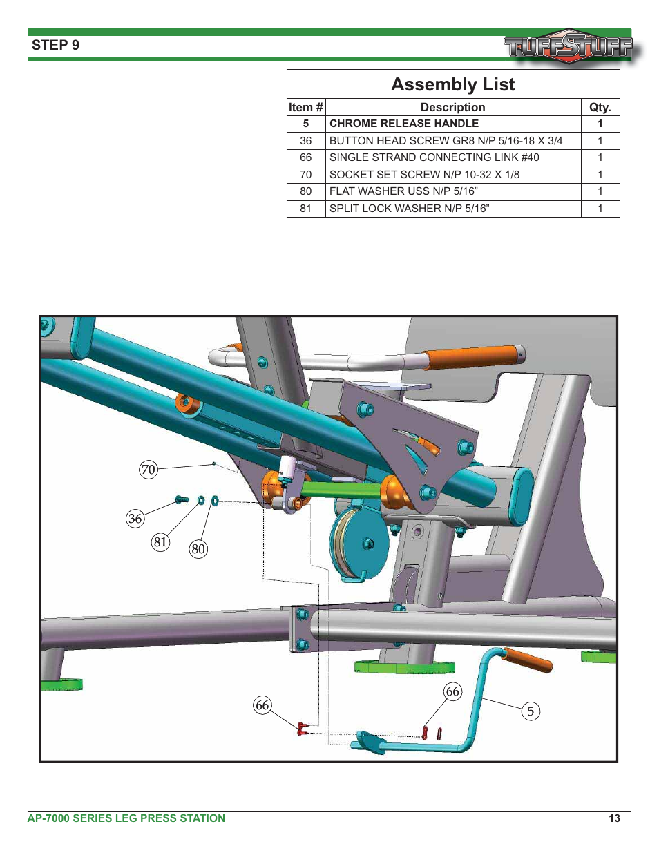 Assembly list | Tuff Stuff AP-71LP Single Station Leg Press User Manual | Page 13 / 23