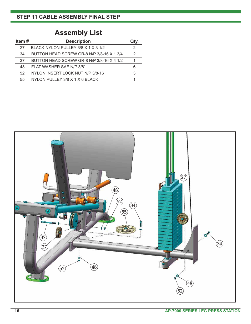 Assembly list | Tuff Stuff AP-71LP Single Station Leg Press User Manual | Page 16 / 23