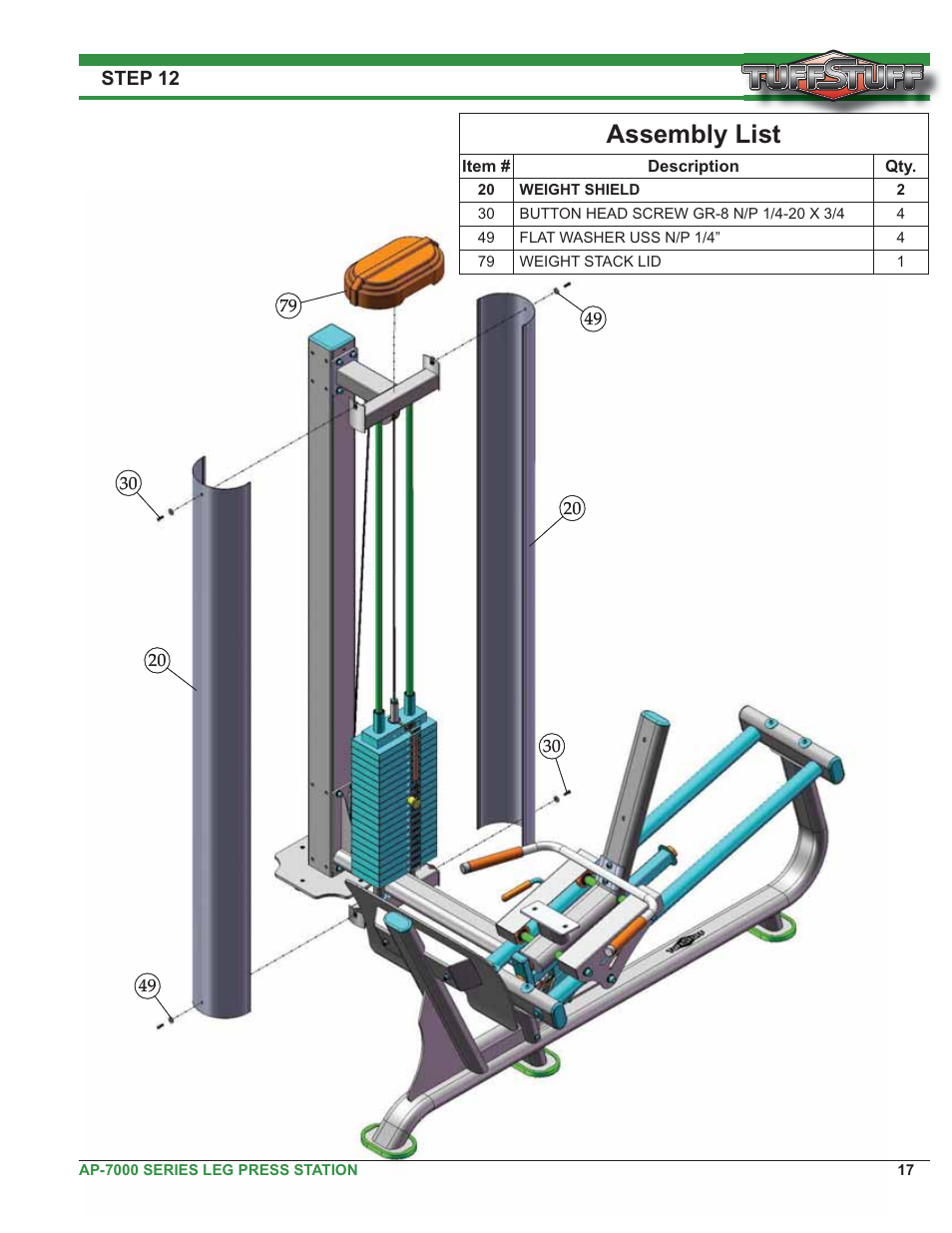 Assembly list | Tuff Stuff AP-71LP Single Station Leg Press User Manual | Page 17 / 23