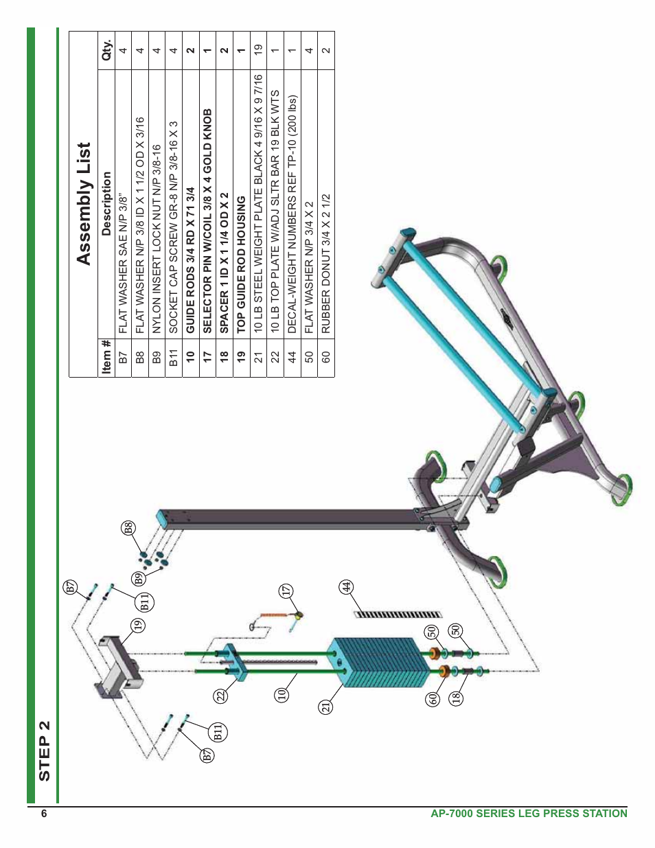 Assembly list, Step 2 | Tuff Stuff AP-71LP Single Station Leg Press User Manual | Page 6 / 23