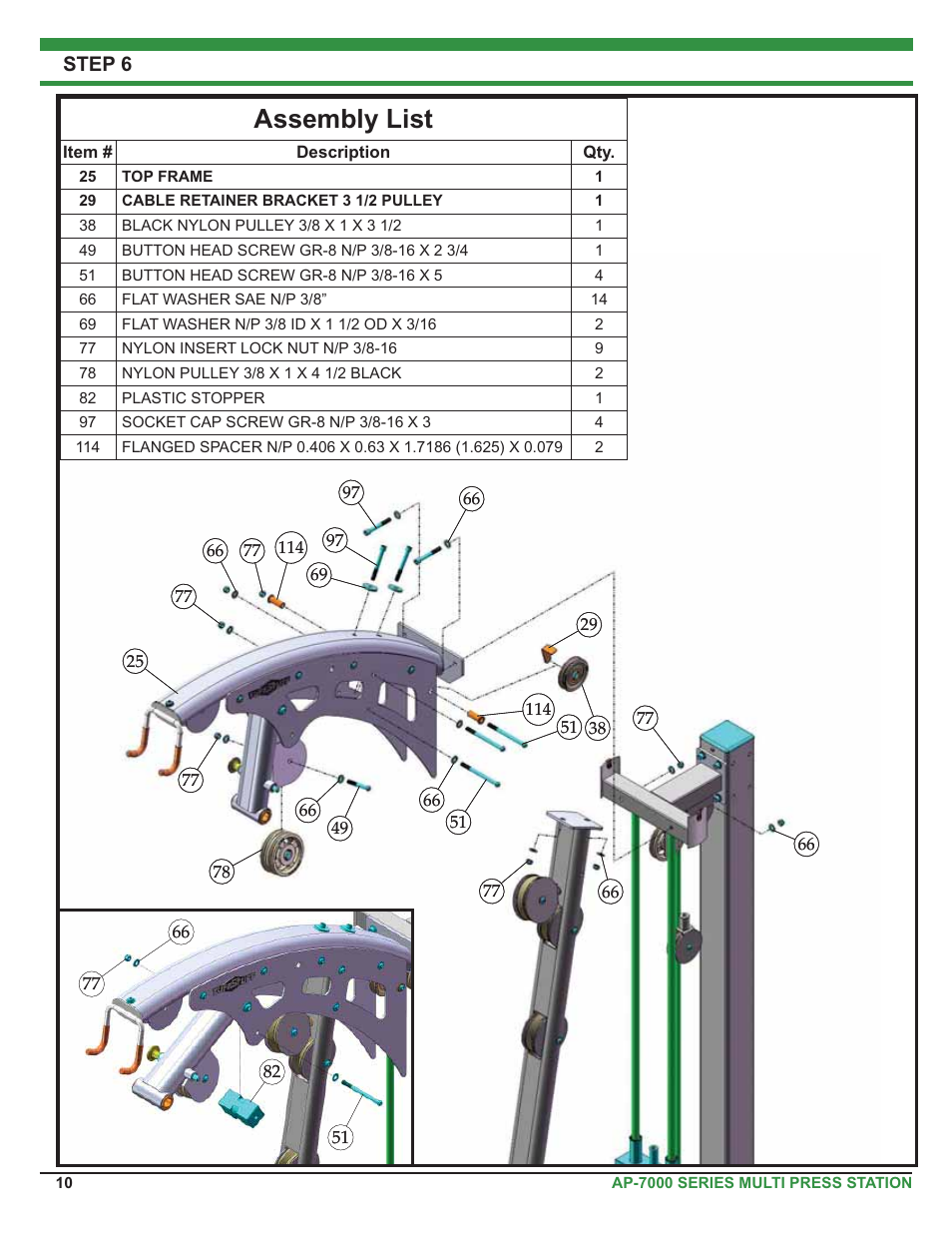 Assembly list, Step 6 | Tuff Stuff AP-71MP Single Station Multi Press User Manual | Page 10 / 23