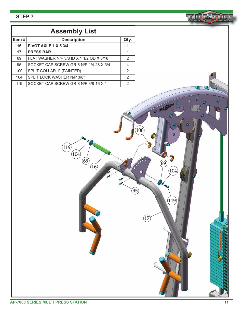 Assembly list | Tuff Stuff AP-71MP Single Station Multi Press User Manual | Page 11 / 23