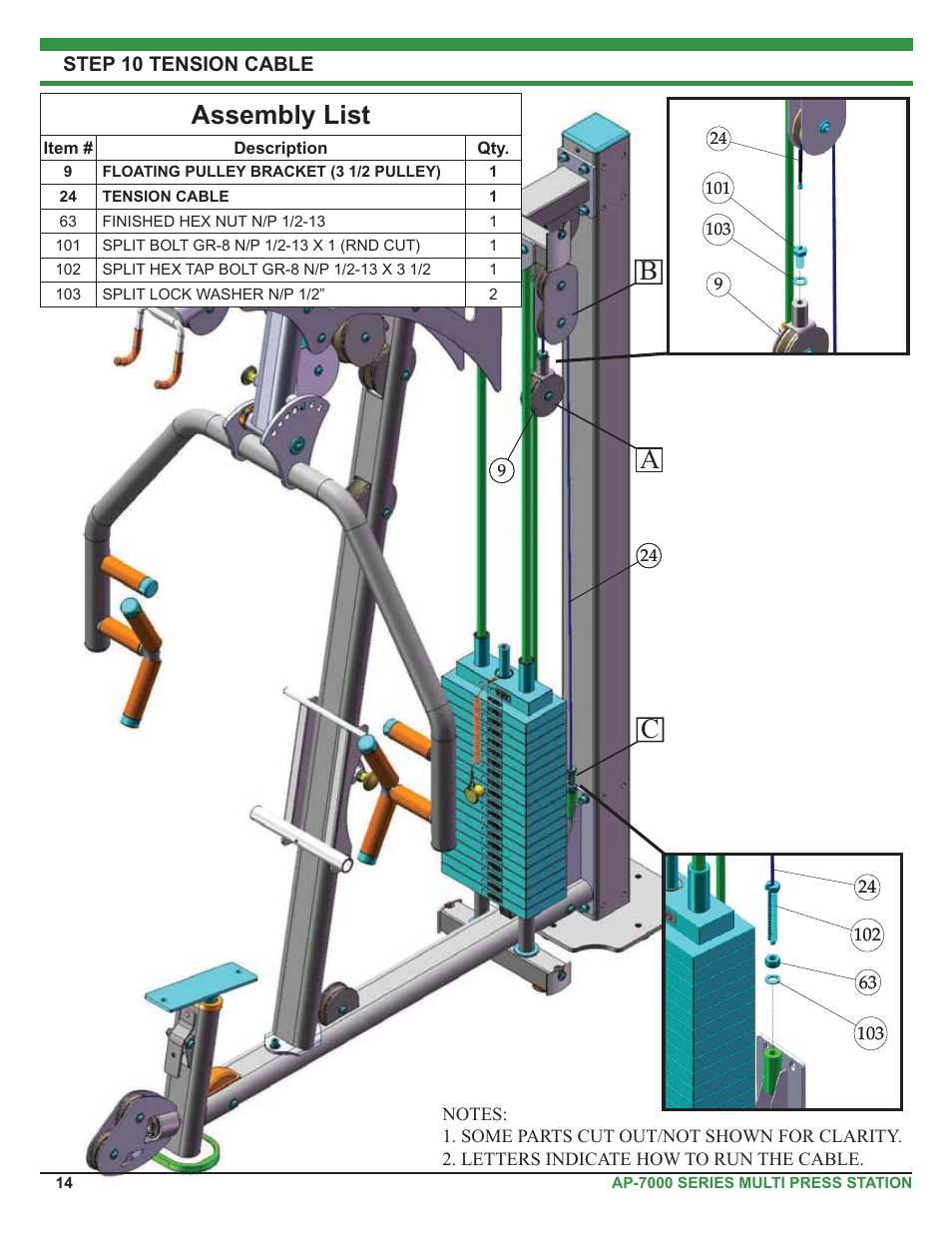 Ab c, Assembly list | Tuff Stuff AP-71MP Single Station Multi Press User Manual | Page 14 / 23