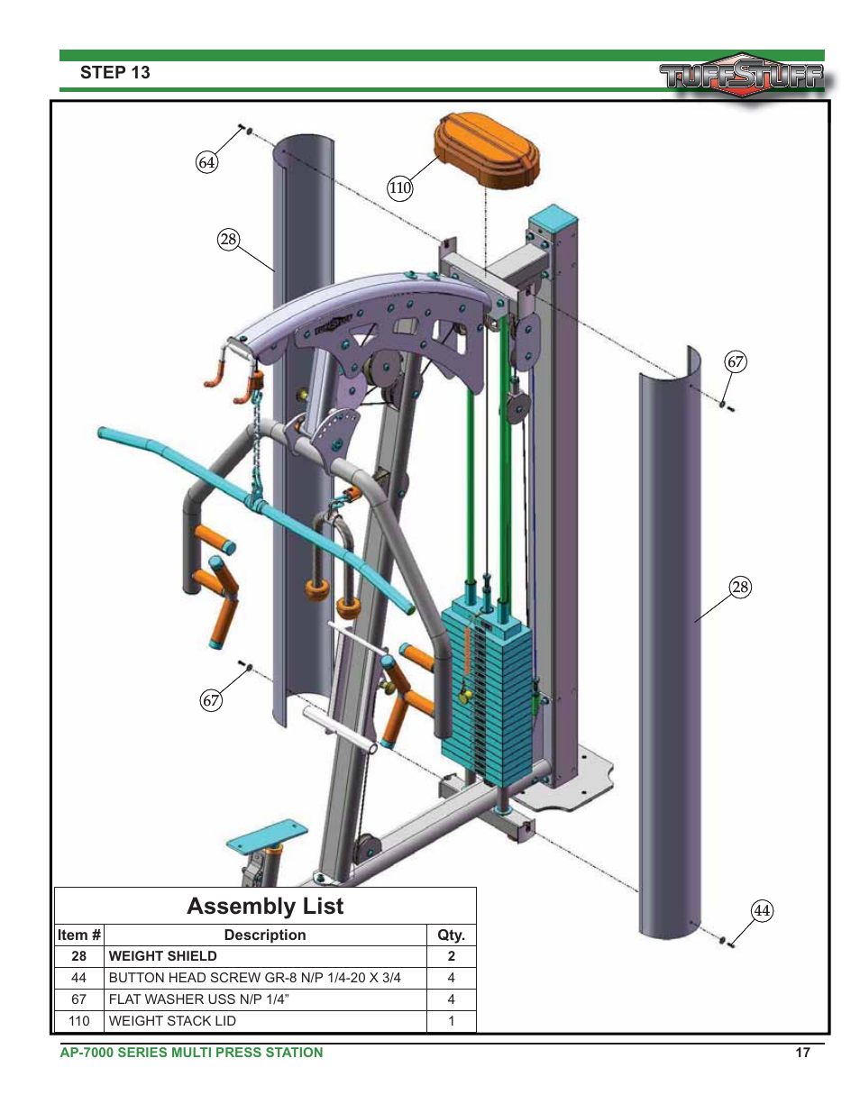 Assembly list | Tuff Stuff AP-71MP Single Station Multi Press User Manual | Page 17 / 23