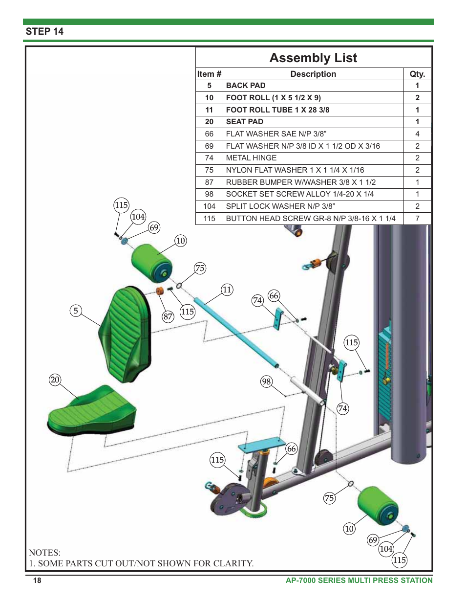 Assembly list, Step 14 | Tuff Stuff AP-71MP Single Station Multi Press User Manual | Page 18 / 23