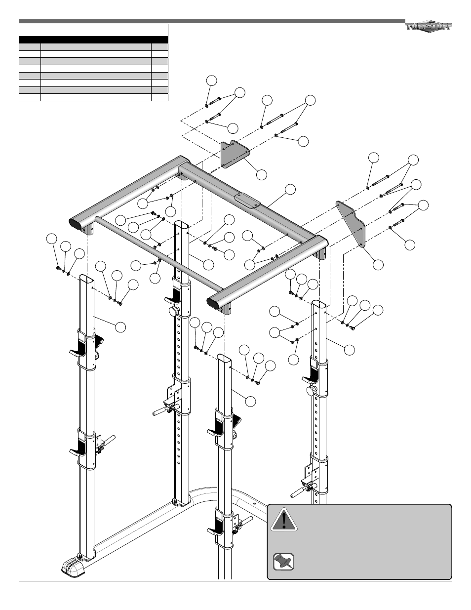 Step 4 assembly list | Tuff Stuff RPR-265 Power Cage/Rack User Manual | Page 5 / 8