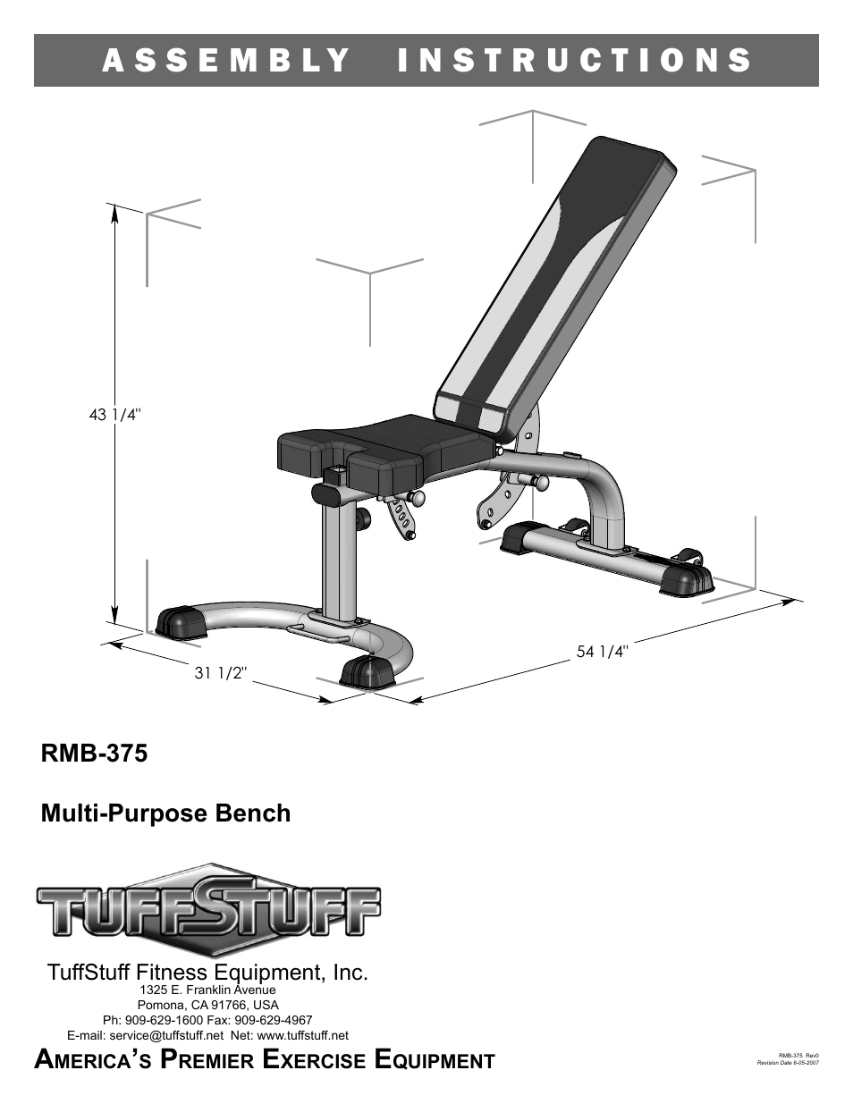 Tuff Stuff RMB-375 Multi-Purpose Bench User Manual | 4 pages