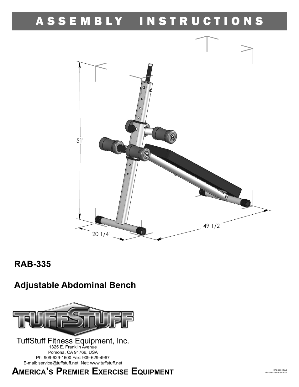 Tuff Stuff RAB-335 Adjustable Abdominal Bench User Manual | 4 pages