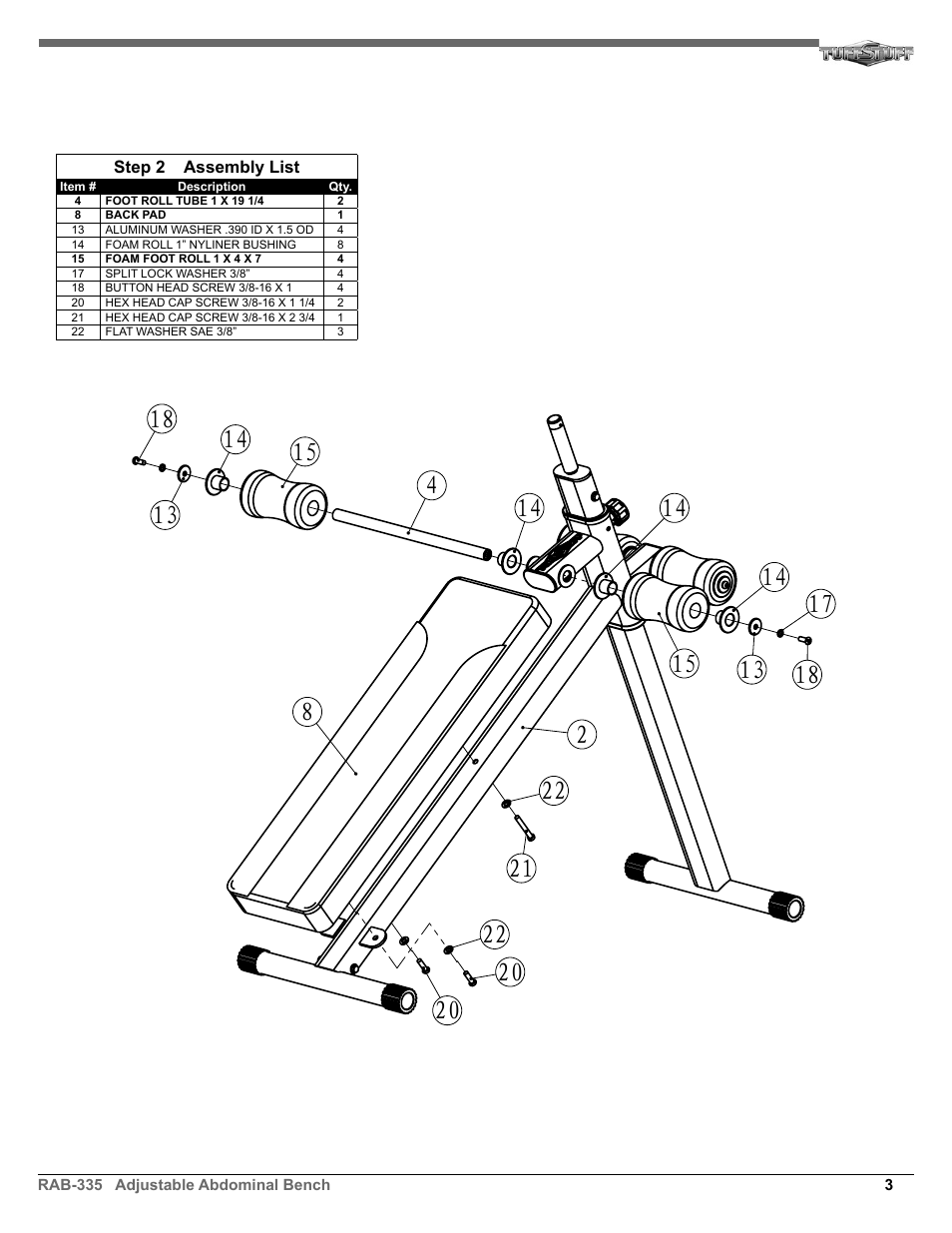 5$%6whs | Tuff Stuff RAB-335 Adjustable Abdominal Bench User Manual | Page 3 / 4