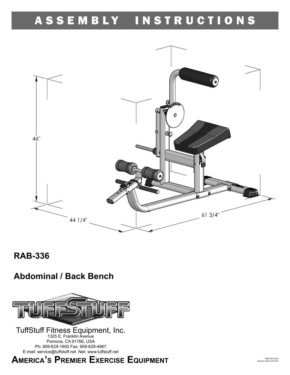 Tuff Stuff RAB-336 Abdominal/Back machine User Manual | 8 pages