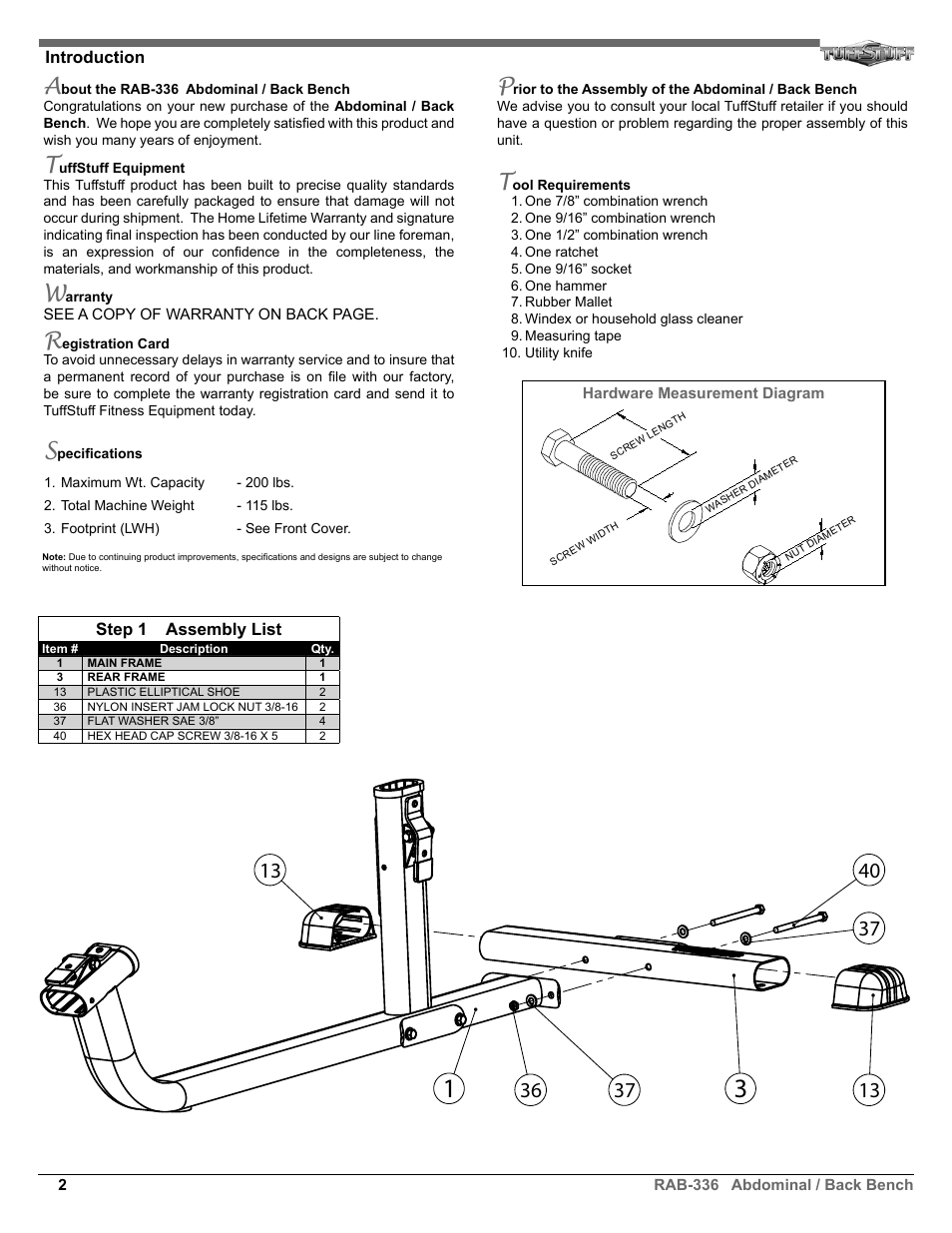 Tuff Stuff RAB-336 Abdominal/Back machine User Manual | Page 2 / 8