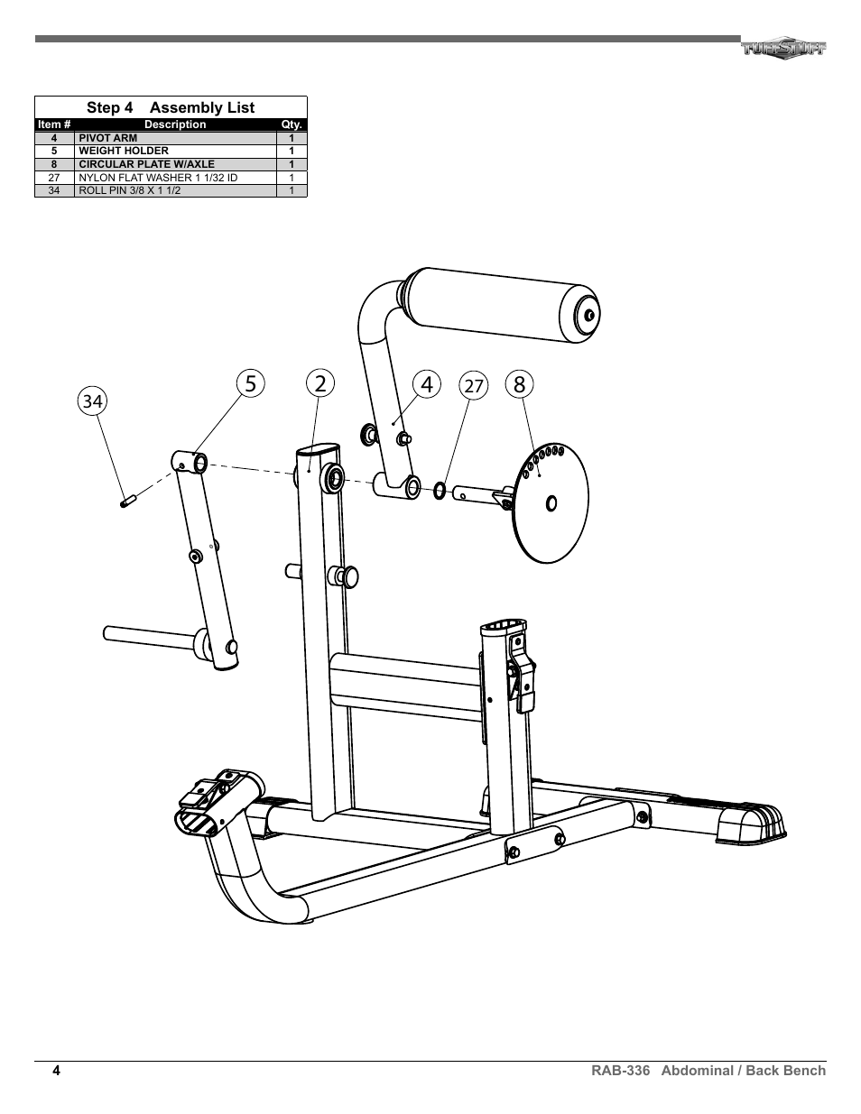 Tuff Stuff RAB-336 Abdominal/Back machine User Manual | Page 4 / 8