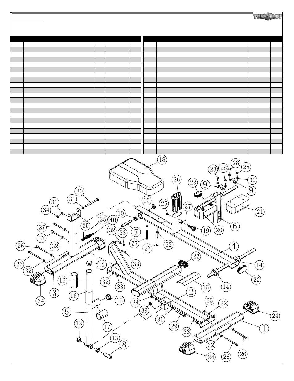 Rcb-355 parts list, Bold font = sub-assembly parts, 4rcb-355 seated calf bench | Tuff Stuff RCB-355 Seated Calf Bench User Manual | Page 4 / 4