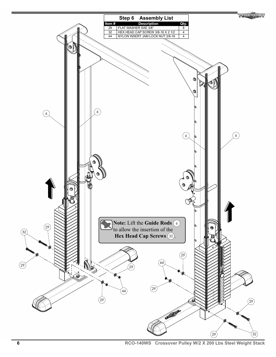 Step 6 assembly list | Tuff Stuff RCO-140WS Crossover Pulley User Manual | Page 6 / 10