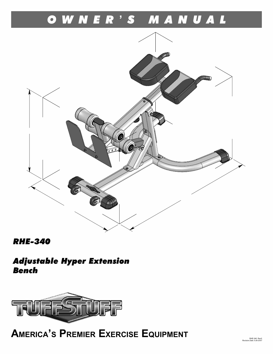 Tuff Stuff RHE-340 Adjustable Hyper Extension Bench User Manual | 8 pages