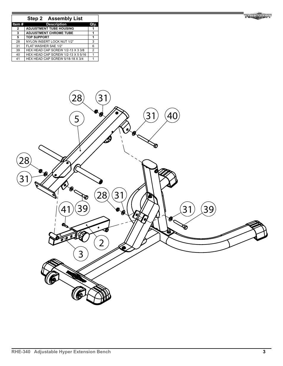 Tuff Stuff RHE-340 Adjustable Hyper Extension Bench User Manual | Page 3 / 8