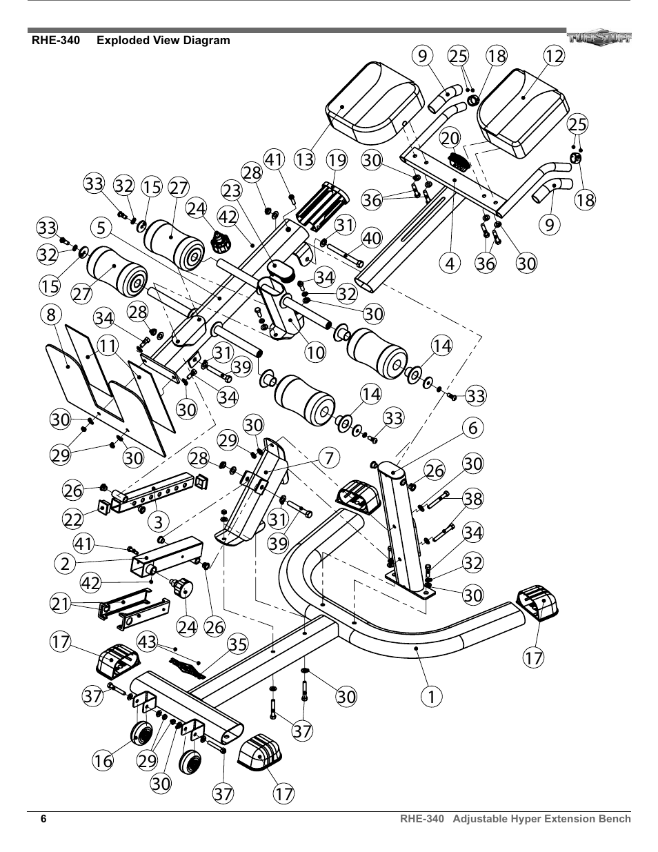 Tuff Stuff RHE-340 Adjustable Hyper Extension Bench User Manual | Page 6 / 8