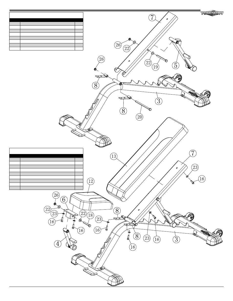 Step 2 assembly list, Step 3 assembly list, 3rlb-325 flat / incline ladder bench | Tuff Stuff RLB-325 Flat/Incline Ladder Bench User Manual | Page 3 / 4