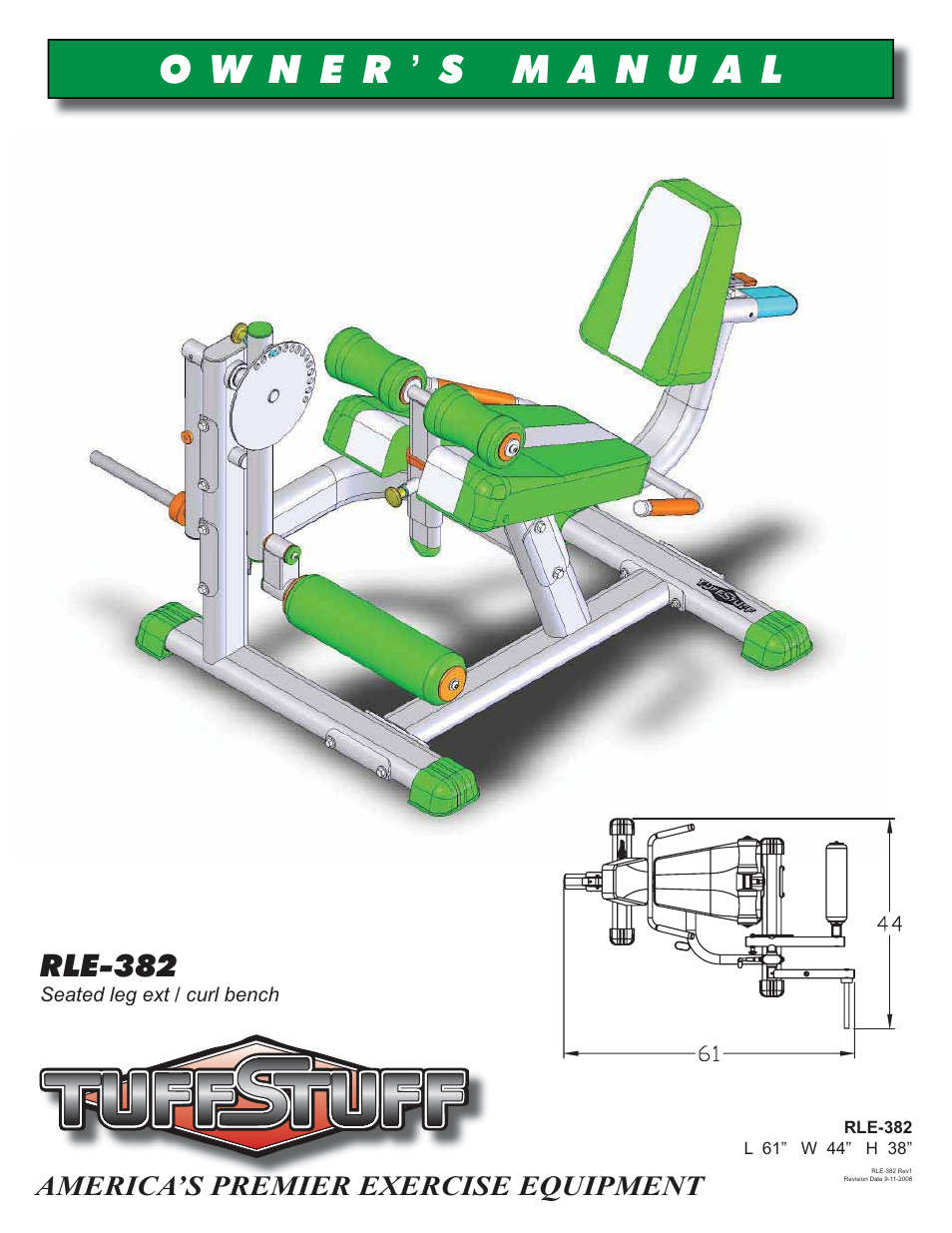 Tuff Stuff RLE-382 Leg Extension/Curl User Manual | 8 pages