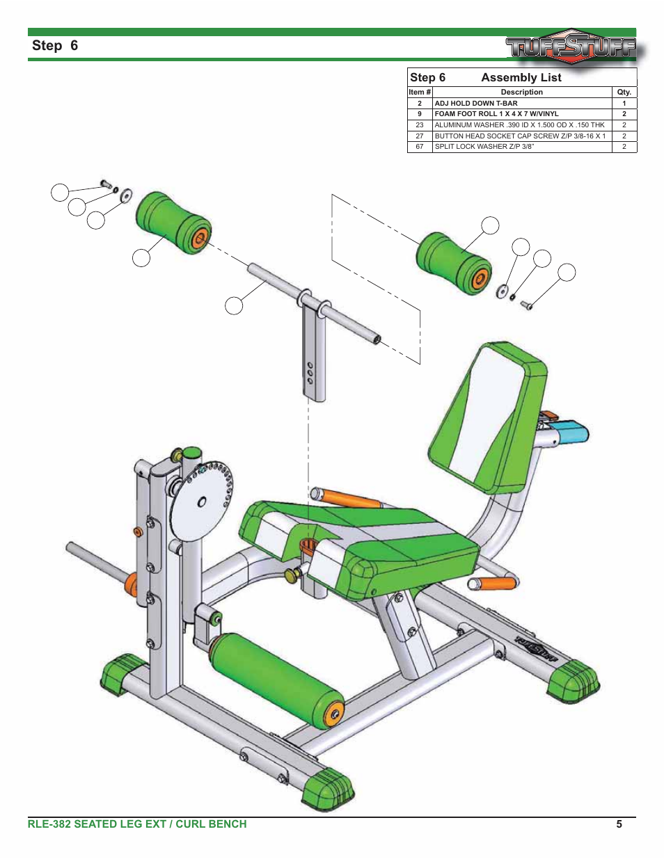 Step 6, Step 6 assembly list | Tuff Stuff RLE-382 Leg Extension/Curl User Manual | Page 5 / 8