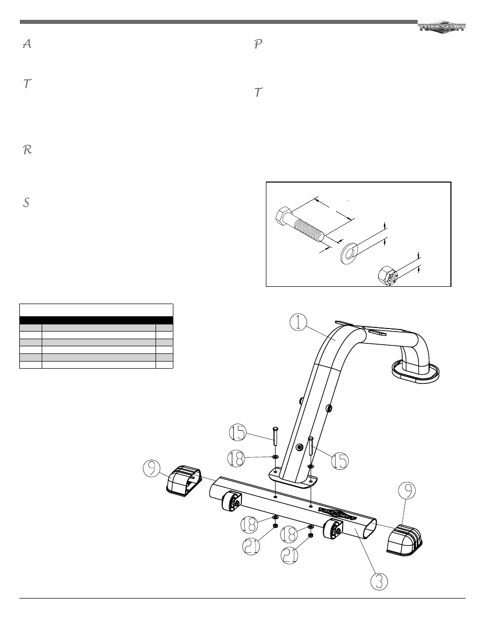 Introduction step 1 assembly list | Tuff Stuff RMA-320 Mini Ab Bench User Manual | Page 2 / 4