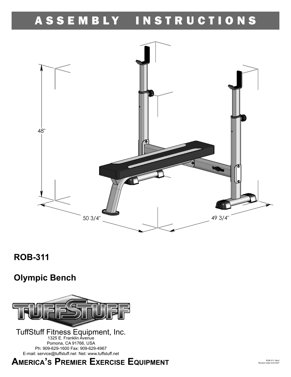 Tuff Stuff ROB-311 Olympic Bench User Manual | 4 pages