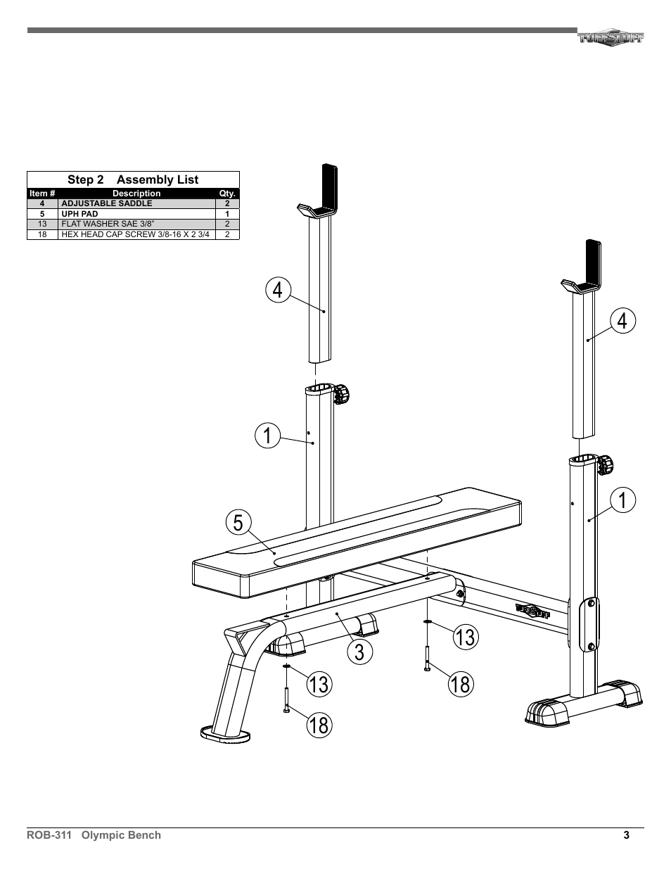 Tuff Stuff ROB-311 Olympic Bench User Manual | Page 3 / 4