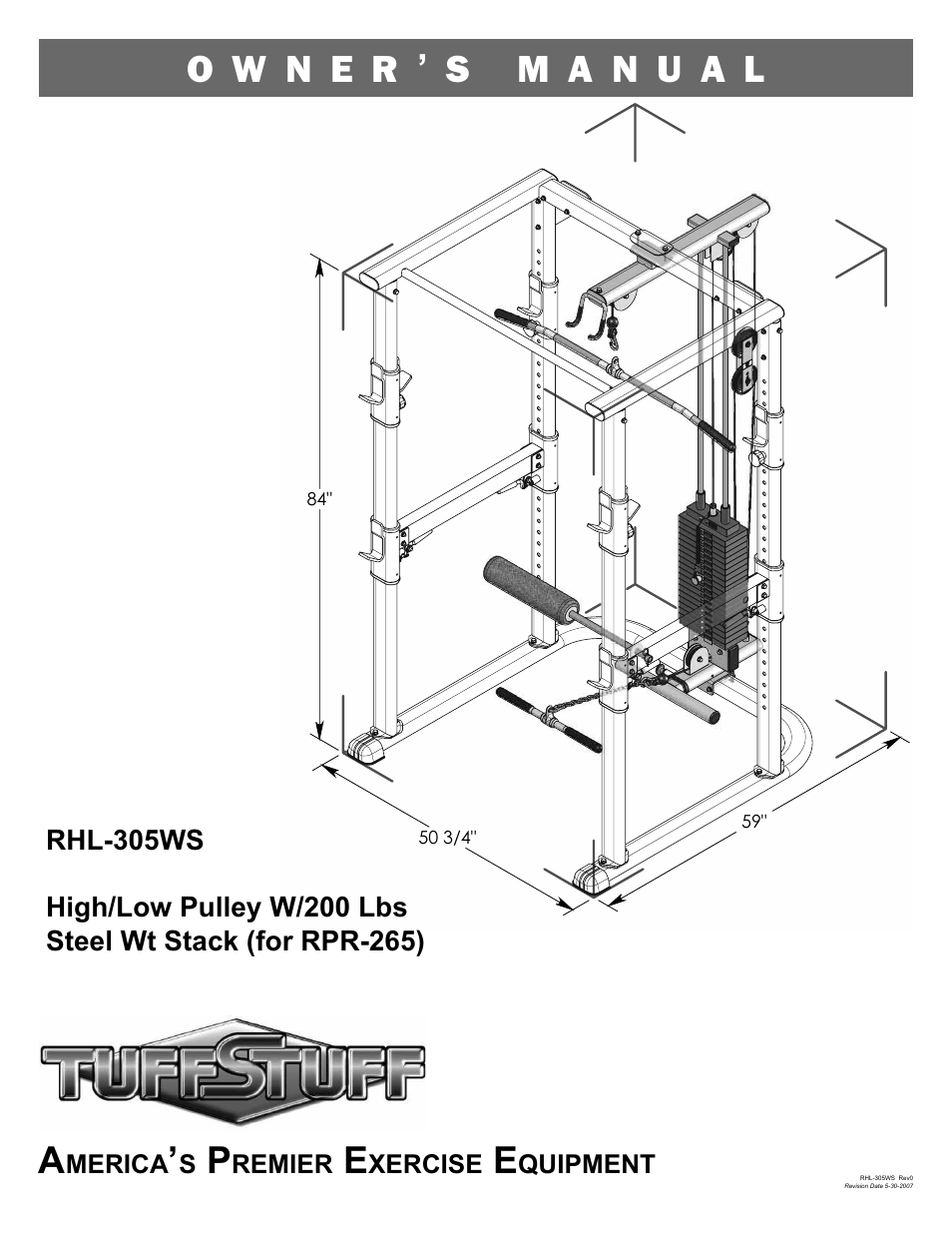 Tuff Stuff RHL-305WS High/Low Pulley W/200 lbs. Steel Wt Stack User Manual | 7 pages