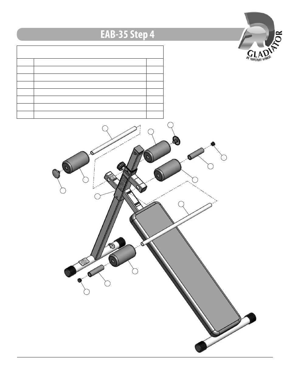 Eab-35 step 4, Assembly list | Tuff Stuff EAB-35 Adjustable Abdominal Bench User Manual | Page 11 / 16