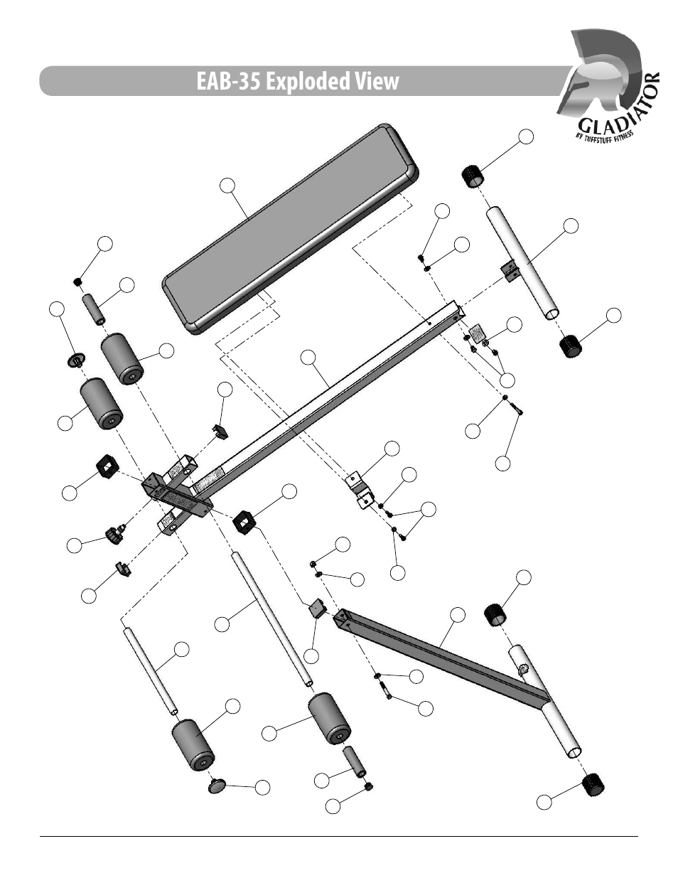 Eab-35 exploded view | Tuff Stuff EAB-35 Adjustable Abdominal Bench User Manual | Page 13 / 16