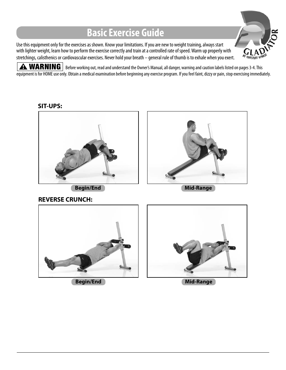 Basic exercise guide | Tuff Stuff EAB-35 Adjustable Abdominal Bench User Manual | Page 14 / 16