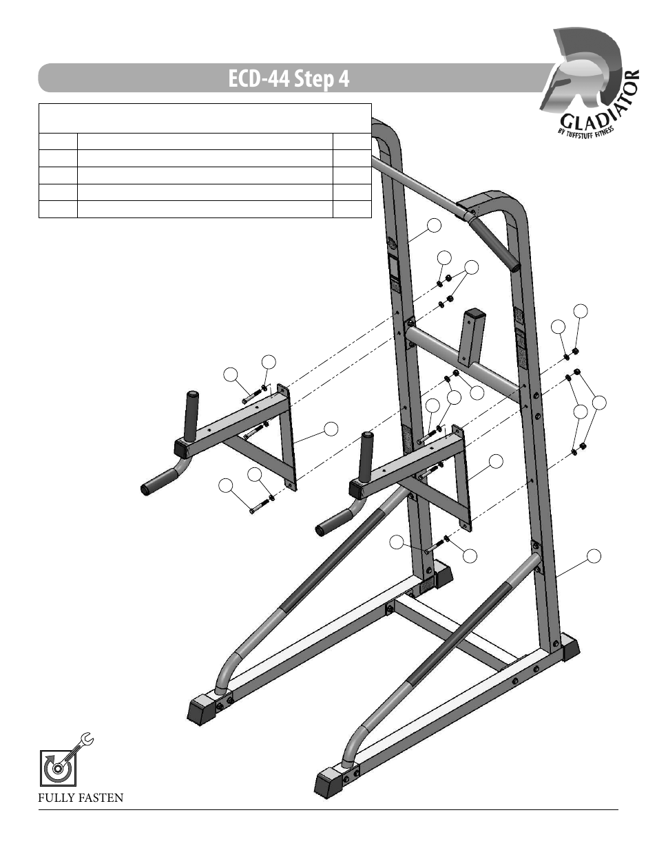 Ecd-44 step 4, Assembly list | Tuff Stuff ECD-44 Chin/Dip/VKR Combo Stand User Manual | Page 10 / 16