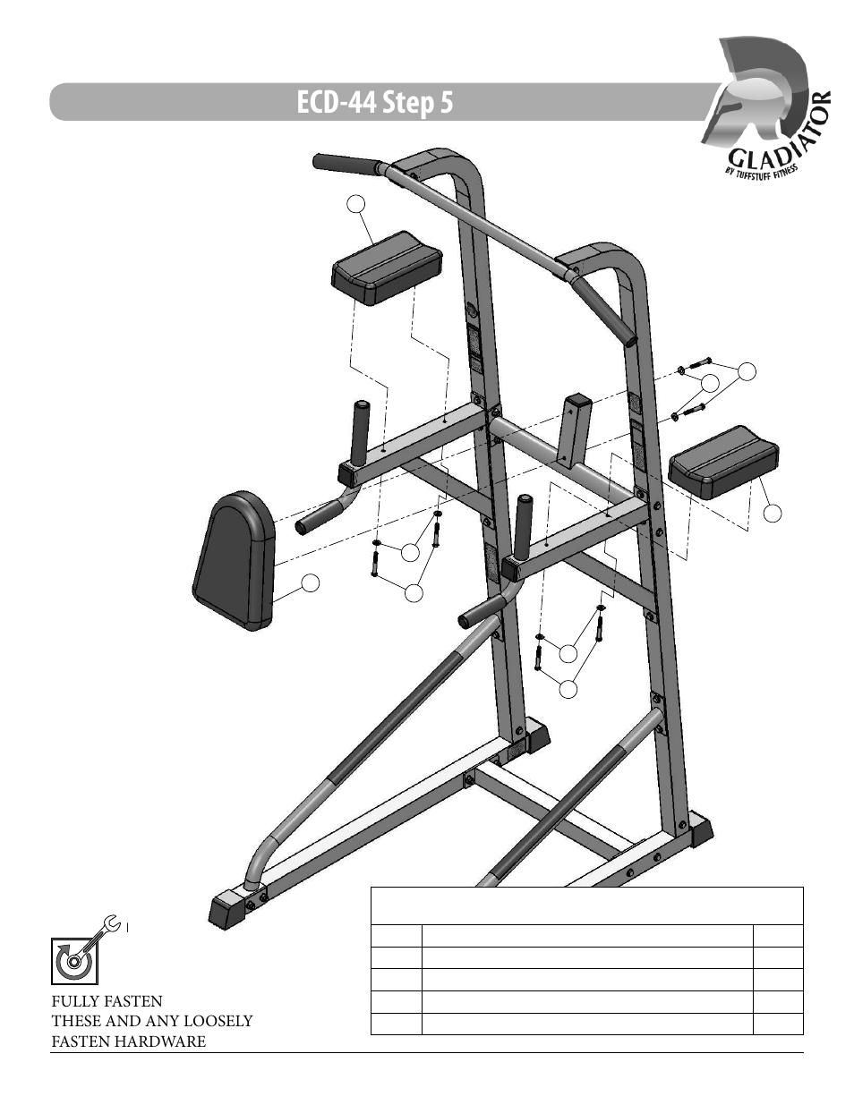 Ecd-44 step 5, Assembly list | Tuff Stuff ECD-44 Chin/Dip/VKR Combo Stand User Manual | Page 11 / 16