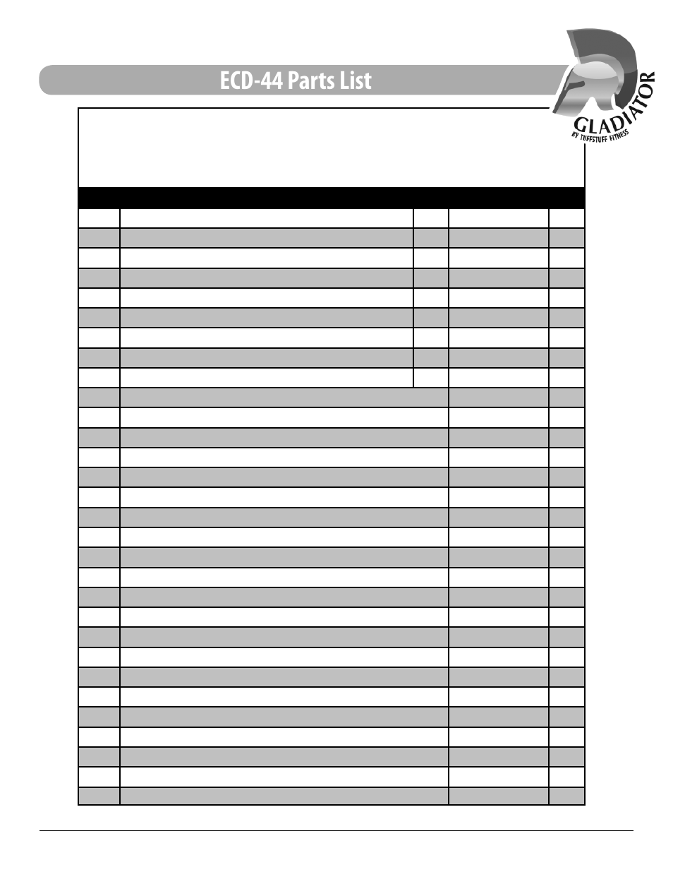 Ecd-44 parts list | Tuff Stuff ECD-44 Chin/Dip/VKR Combo Stand User Manual | Page 12 / 16