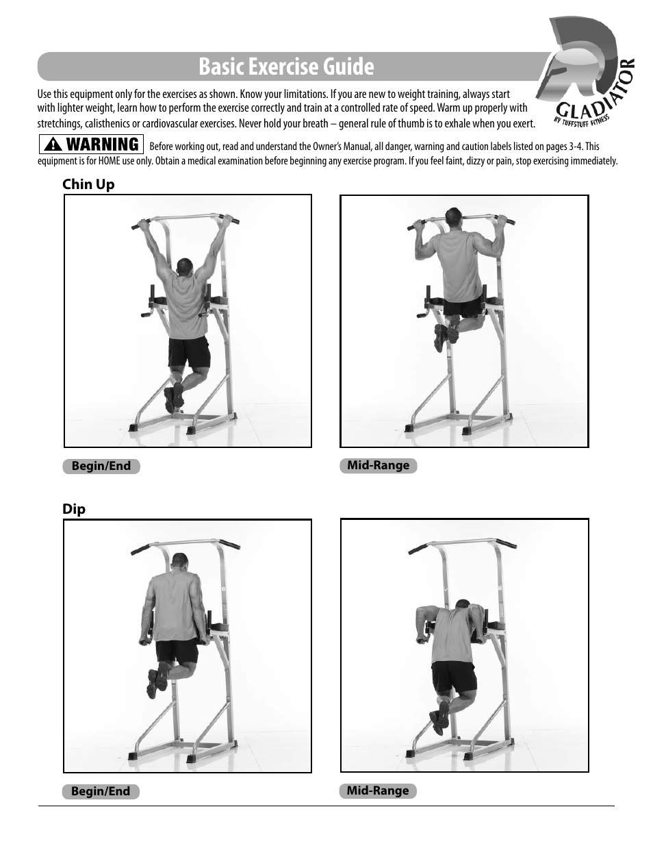 Basic exercise guide | Tuff Stuff ECD-44 Chin/Dip/VKR Combo Stand User Manual | Page 14 / 16